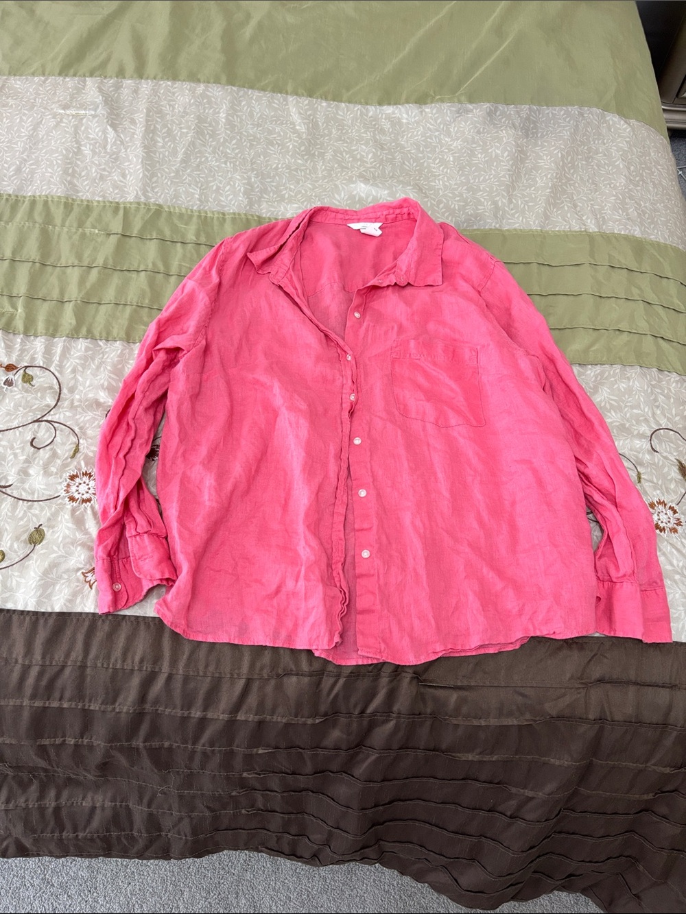 H&M Women's Bright Pink Linen Button-Down Shirt